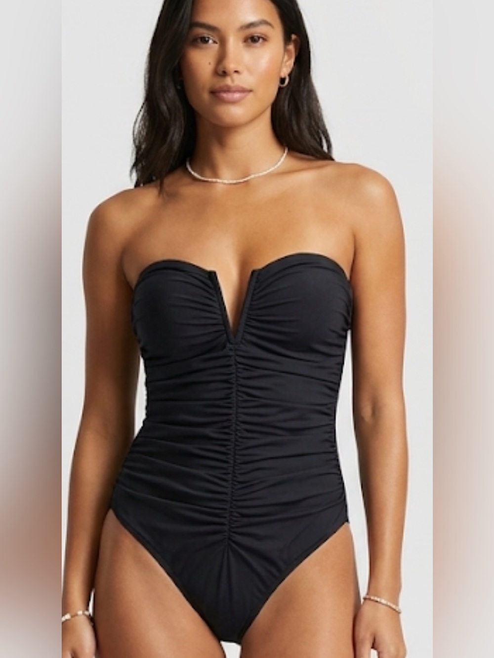 Strapless Black Ruched One-Piece Swimsuit - Women's Swim